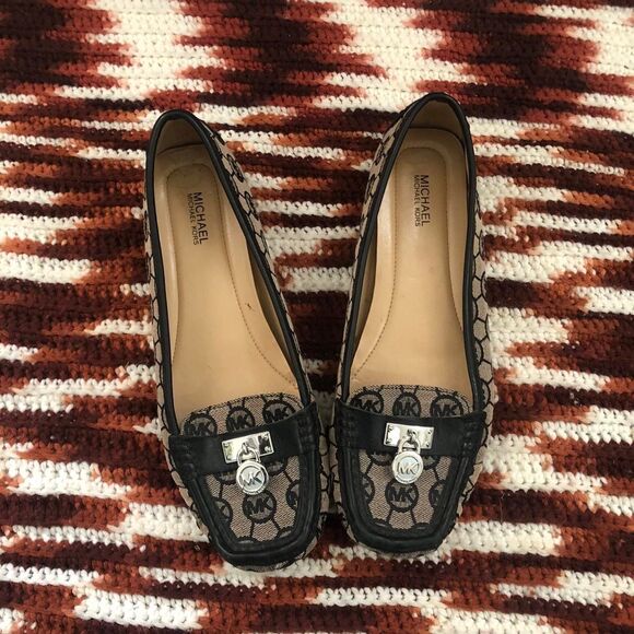 Michael Kors MK Hamilton Monogram Logo Loafers Ballet flats Square toe Padlock - Picture 2 of 4